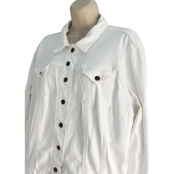 Lucky Brand Woman's Sz XL Sabrina Pearl White Denim Jean Jacket Snap Front - Picture 3 of 10